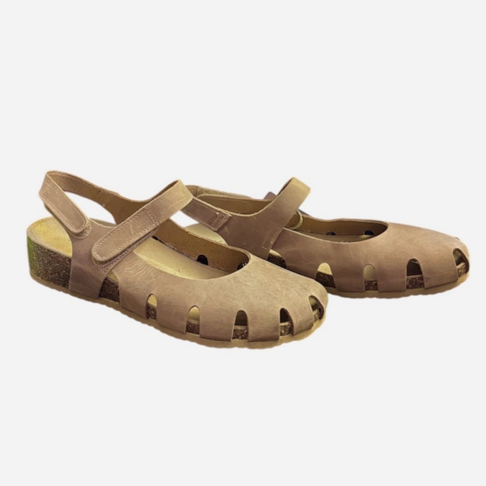 BioNatura SOLO Leather Mary Jane Closed Toe Sandals Size 7.5/38 Cork Brown NEW